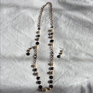 Elegant Pearl Gold tone pewter, purple tint Bead Necklace and Earring Set